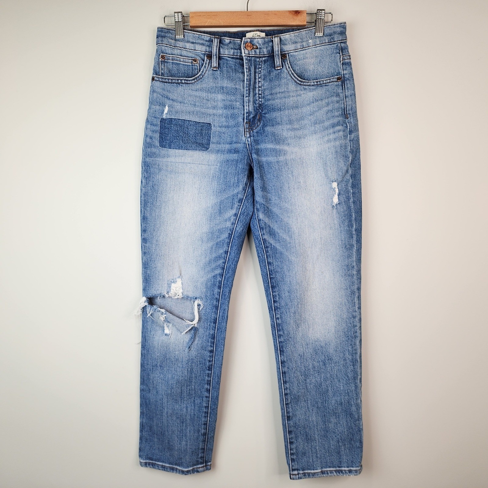 J.Crew Vintage Crop Jeans Women's 28 Blue Distressed Patchwork G5357